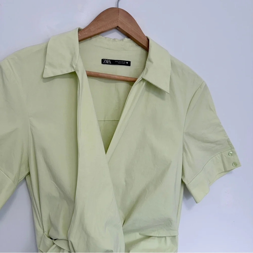 Zara Rushed Poplin Dress TRF in Apple Green - Picture 1 of 4
